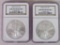 (2) 2008 Silver Eagles NGC Gem Uncirculated