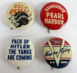 Group of (5) WWII Era U.S. Propaganda Pinback Buttons