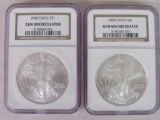 (2) 2008 Silver Eagles NGC Gem Uncirculated
