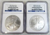 (2) 2008 Silver Eagles NGC Early Release Gem Uncirculated