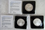 Group of (1) 2000 and (2) 2007 Silver Eagles BU MS65+