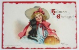 Excellent 1920's Black Cat Halloween Postcard
