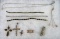 Grouping Estate Found Sterling Silver- Crucifixes, Bracelets, Money Clip+