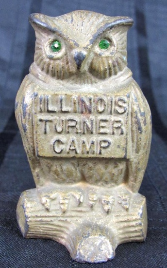 Antique Illinois Turner Camp Advertising Owl Paperweight "Gut Heil" (Good Health)