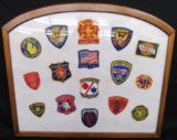 Collection of 16 Michigan Fire Dept. Patches in Framed Display