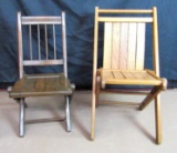 Lot (2) Antique Children's Wood Slatted Folding Chairs