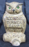 Antique Illinois Turner Camp Advertising Owl Paperweight 