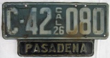 Antique 1926 California License Plate w/ Rare 