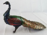 Antique 1930's Hans Eberl German Tin Wind-Up Peacock/ Lehmann Era