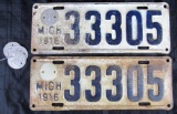 1916 Michigan Matched Pair License Plates, with Extra Seal