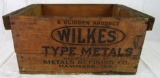 Antique Wilkes Type Metals Wooden Advertising Shipping Crate