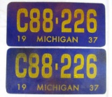 Pair 1937 Michigan License Plates (Cardboard ?)