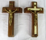 Lot (2) Antique I.N.R.I. (Jesus of Nazareth, King of the Jews) Crucifix Altar Boxes w/ Candles