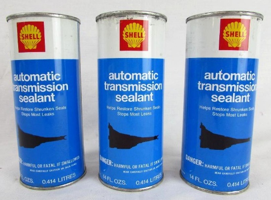Lot (3) Vintage Shell Oil NOS Full Automatic Transmission Sealant Metal Oil Cans