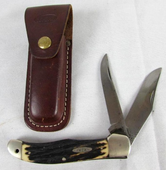 Vintage Kabar USA 2-Blade Stag Handle Folding Knife