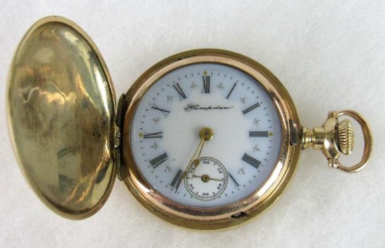 Antique Hampden 15 Jewel Pocket Watch Size 3/0 Fancy Dial