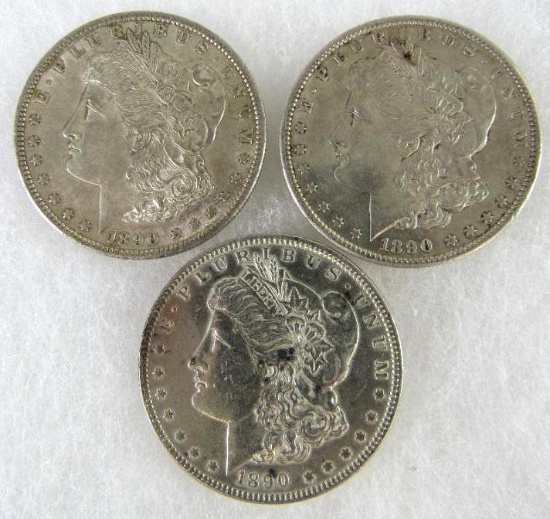 1890 (1) and 1890-S (2) Morgan Silver Dollars Group of (3)