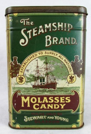 Antique Steamship Brand Molasses Candy Large Advertising Tin