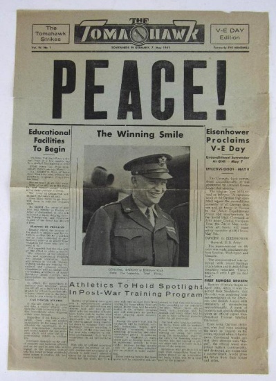 WWII The Tomahawk Base Newspaper 5/7/1945 V-E Day Edition