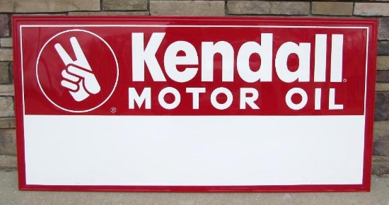 Vintage NOS Kendall Motor Oil Embossed Metal 6ft. Service Station Sign w/ Courtesy Panel