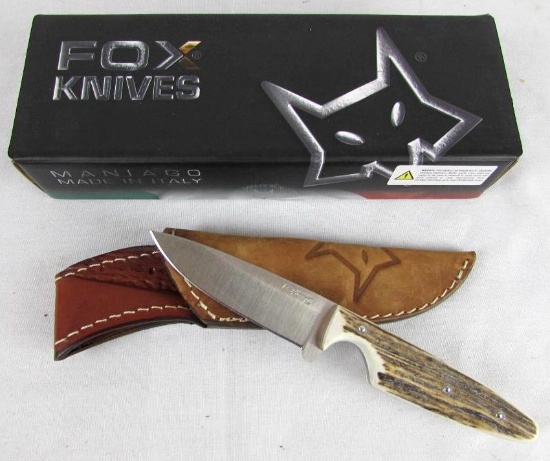 Fox 638CE Fixed Blade Knife w/ Stag Handle w/ Sheath in Box Unused