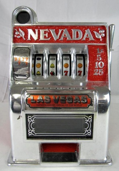 Vintage "Las Vegas Nevada" Cast Metal Slot Machine Coin Bank