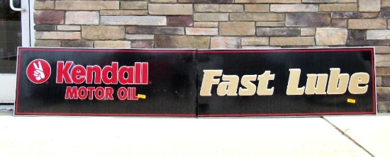 Vintage NOS Kendall Motor Oil "Fast Lube" 10 Ft. Embossed Metal 2-Piece Service Station Sign MIB