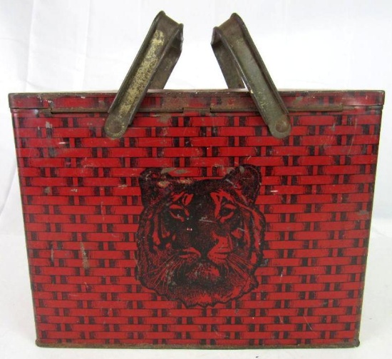 Antique Tiger Brand Chewing Tobacco Large Lunchbox Style Tin