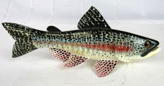Outstanding Signed Carl Christiansen (Newberry, Mich) Hand Carved Rainbow Trout Fishing Decoy