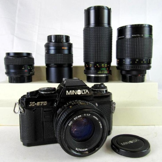 Minolta X-570 35 mm Camea w/ Several Lenses