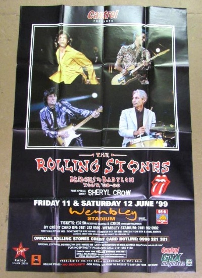 Rare! Rolling Stones (1999) Bridges to Babylon UK Tour Poster
