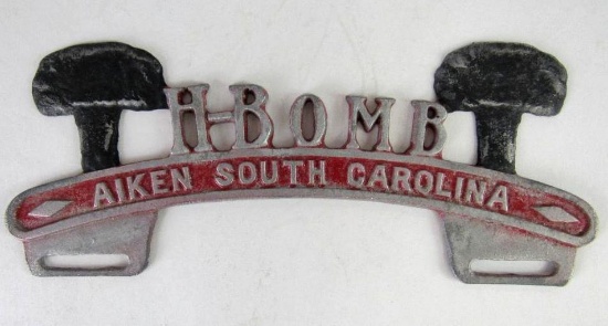 Authentic 1940's H-Bomb License Plate Topper/Aiken South Carolina
