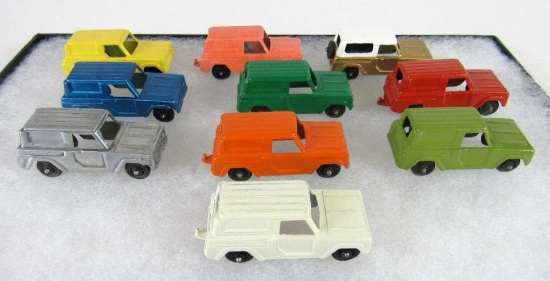Lot (10) Authentic 1950's Tootsie Toy (USA) Panel Vans (Restored)
