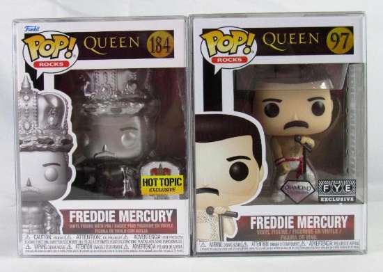 (2) Funko Pop Rock #97 & 184 Freddie Mercury Figures Hot Topic & FYE Exclusive MIB