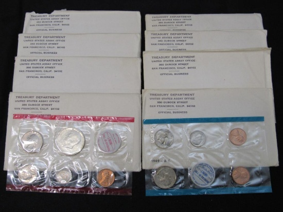 Lot (8) 1969 P&D US Mint Sets (40% Silver)
