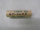 Full Roll (50) 1967 Canadian Silver Dimes (50%)