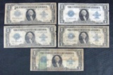 (5) 1923 $1 Silver Certificate Large Notes