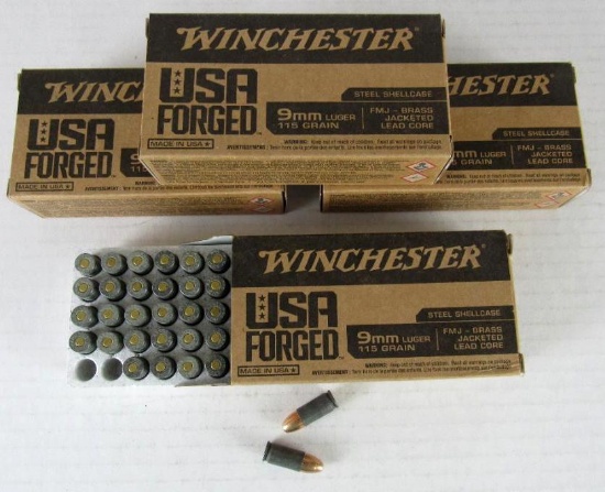 Lot 4 NOS Boxes (200 Rds) Winchester USA Forged 9 mm Luger Ammo