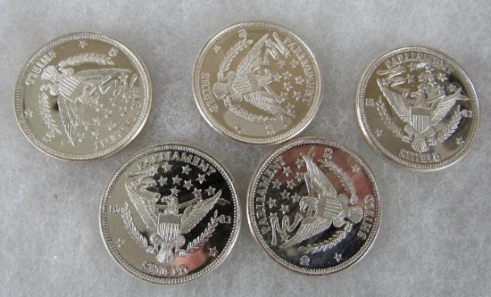 Lot (5) 1984 Parliament Shield 1 oz .999 Pure Silver Rounds