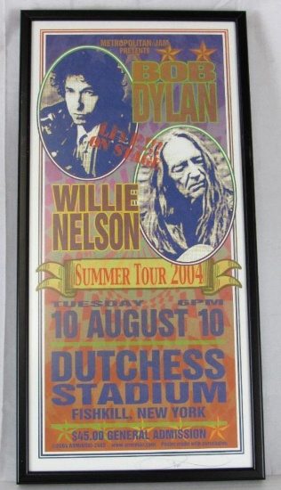 Beautifully Framed Artist Signed (Arminski) Bob Dylan / Willie Nelson Concert Poster (2004)