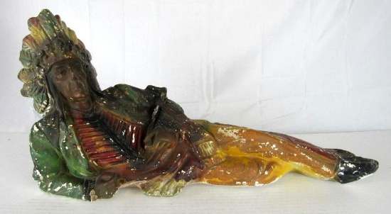 Antique Chalkware Cigar Store Indian Statue Display 23" Long