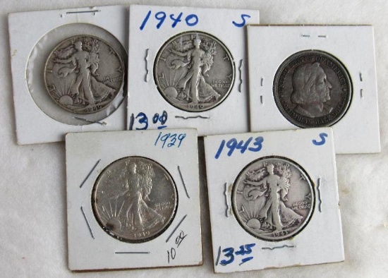 Lot (5) Vintage US Silver .50 Half Dollars