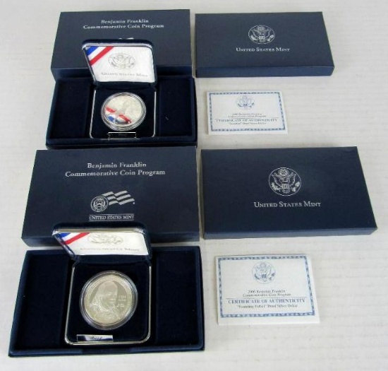 Set (2) 2006 Benjamin Franklin "Founding Father" & "Scientist" US Silver Proof Bullion Coins MIB