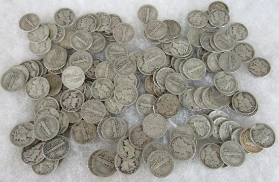 Lot (150) Mixed Date Silver Mercury Dimes (15.00 Face Value)