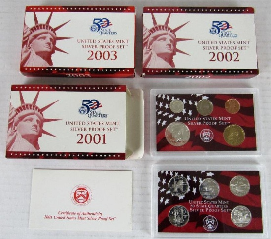 Lot (3) 2001, 2002, & 2003 US 90% Silver Proof Sets