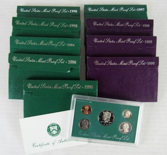 Lot (9) 1988 - 1998 US Proof Sets MIB