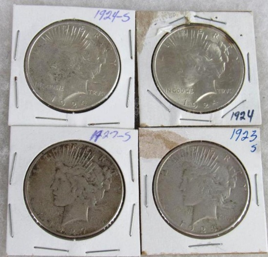 1923-S, 1924, 1924-S, 1927-S Peace Silver Dollars