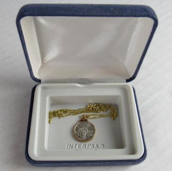 1998 Platinum 1/10 oz. US Eagle Coin in 14 Kt Gold Pendant Setting w/ 14 Kt Chain