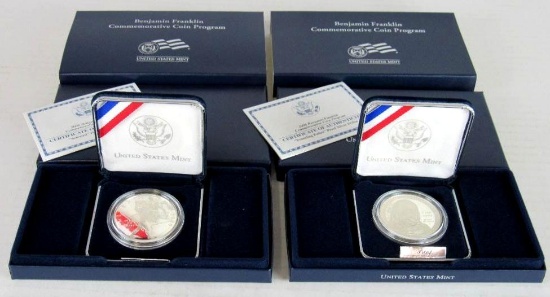 Set (2) 2006 Benjamin Franklin "Founding Father" & "Scientist" US Silver Proof Bullion Coins MIB
