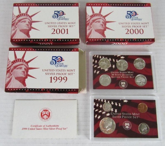 Lot (3) 1999, 2000, & 2001 US 90% Silver Proof Sets